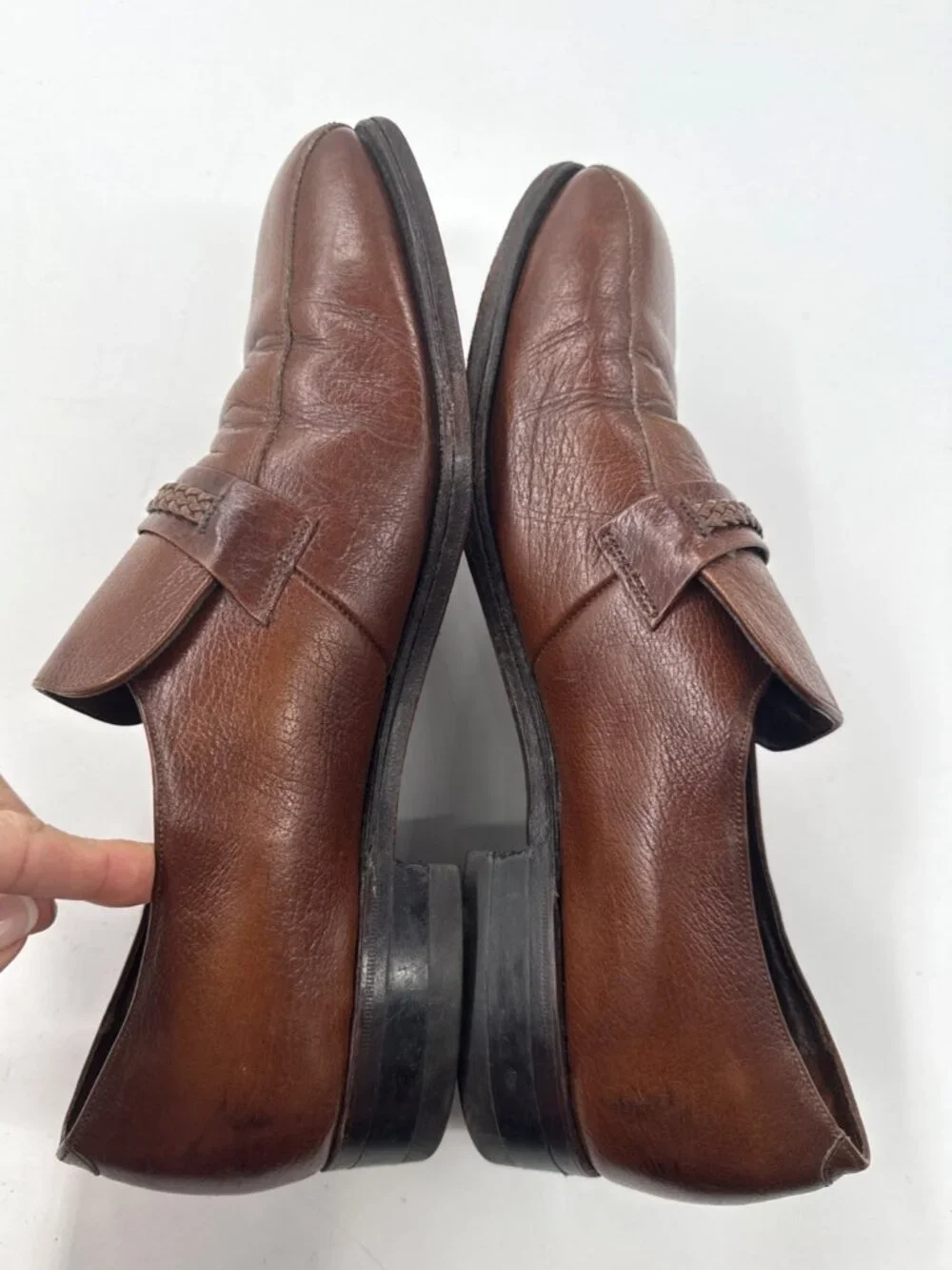 Vintage Florsheim Shoes Mens 10.5 D Brown Leather Loafer Slip On Cognac Dress